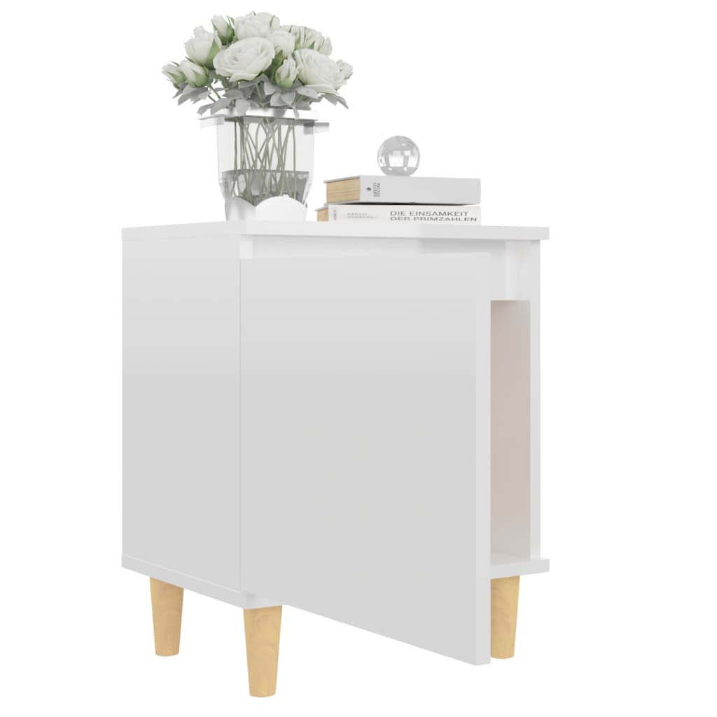 Mesita Noche Con Patas Madera Maciza Blanco Brillo 40x30x50 Cm_2