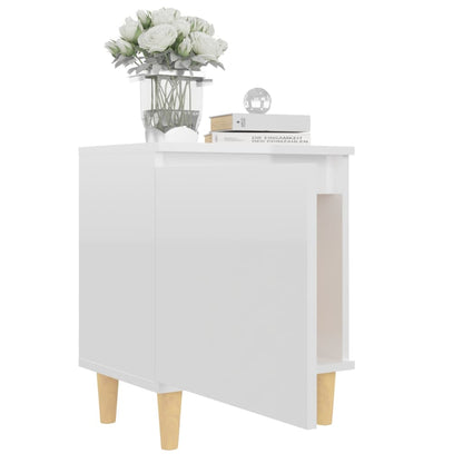 Mesita Noche Con Patas Madera Maciza Blanco Brillo 40x30x50 Cm_2