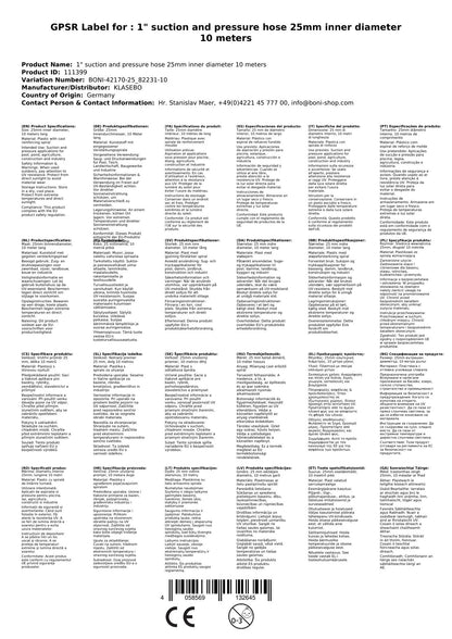 Manguera De Succión Y Presión 25mm, 10 Metros, Flexible