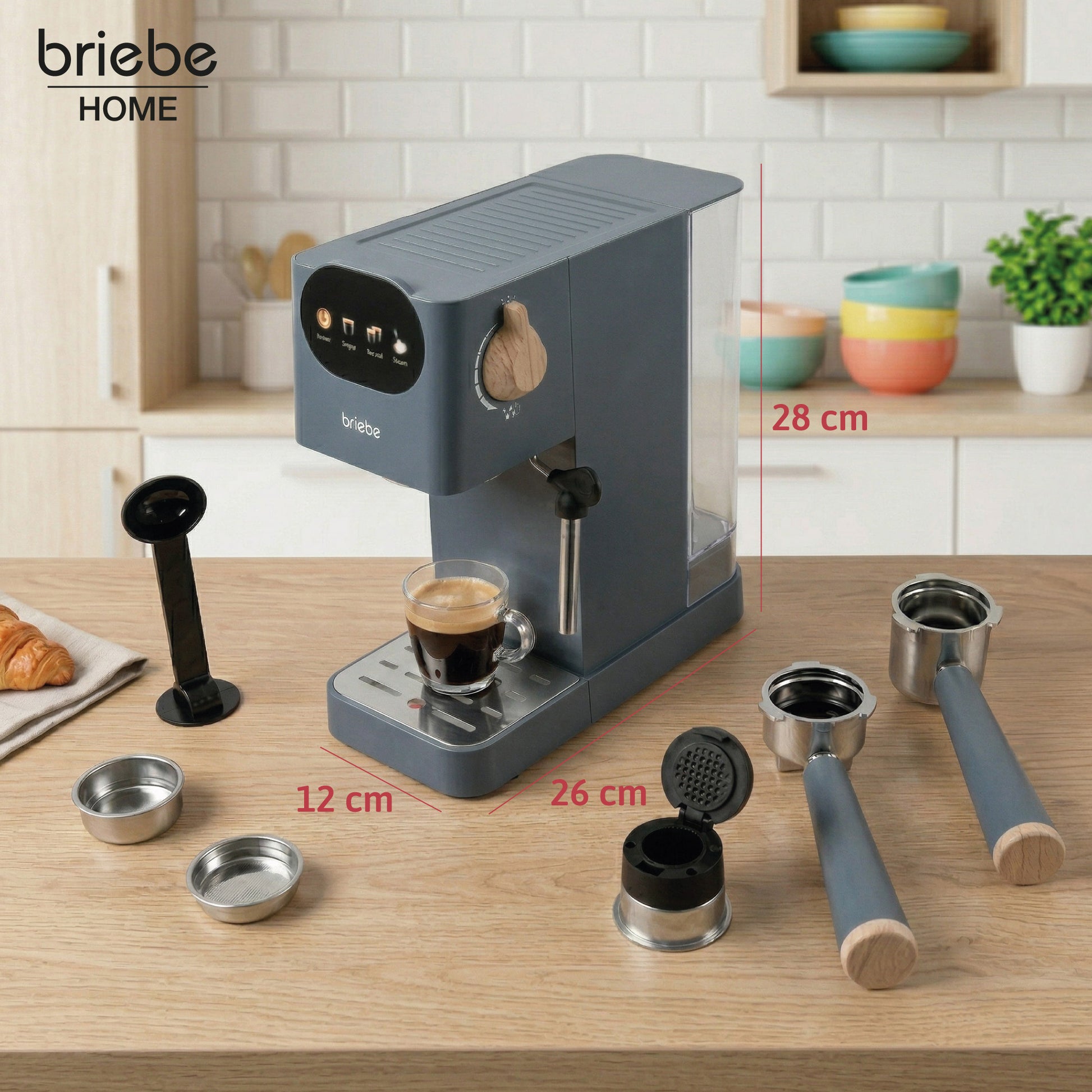 Briebe Nordic Cafetera Espresso 20 Bares Compatible Cápsulas Nespresso Y Café Molido Espumador Leche, Ec1180gry, Gris_4