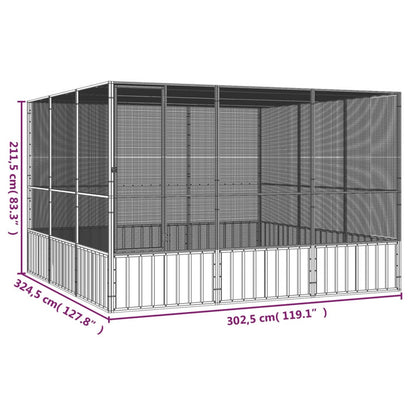 Vidaxl Jaula Pájaros Acero Galvanizado Gris 302,5x324,5x211,5 Cm_5