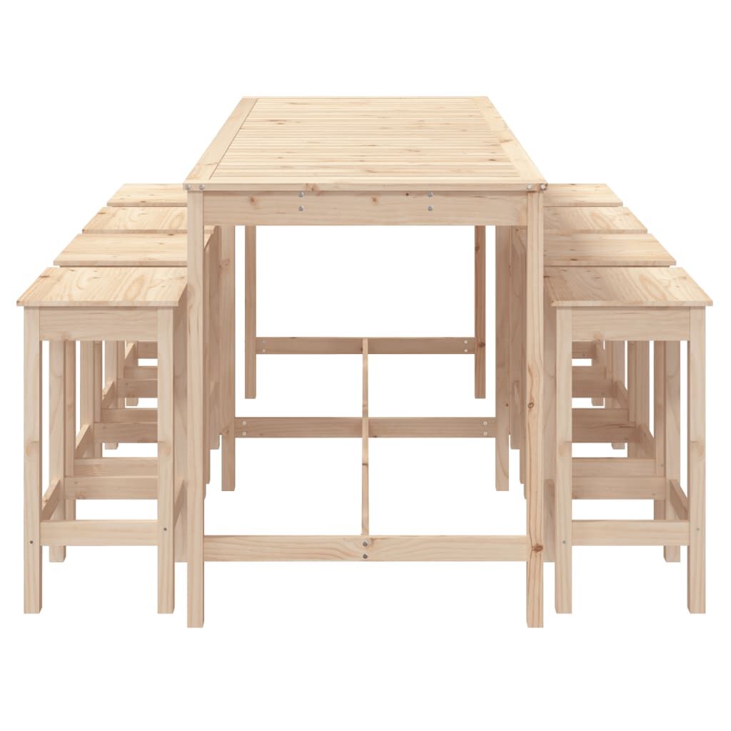 Vidaxl Mesa Y Taburetes Altos Jardín 9 Piezas Madera Maciza De Pino_4