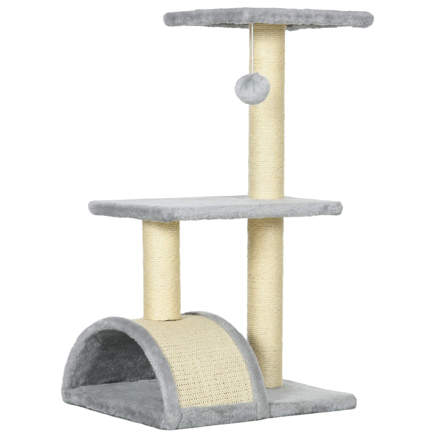 Pawhut Árbol Rascador Para Gatos Mediano De 3 Niveles 40x35x72 Cm Gris Claro_0