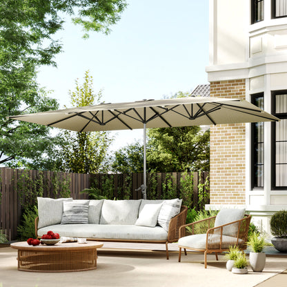 Outsunny Sombrilla Doble 4,5x2,6 M Con Manivela Impermeable Crema_1