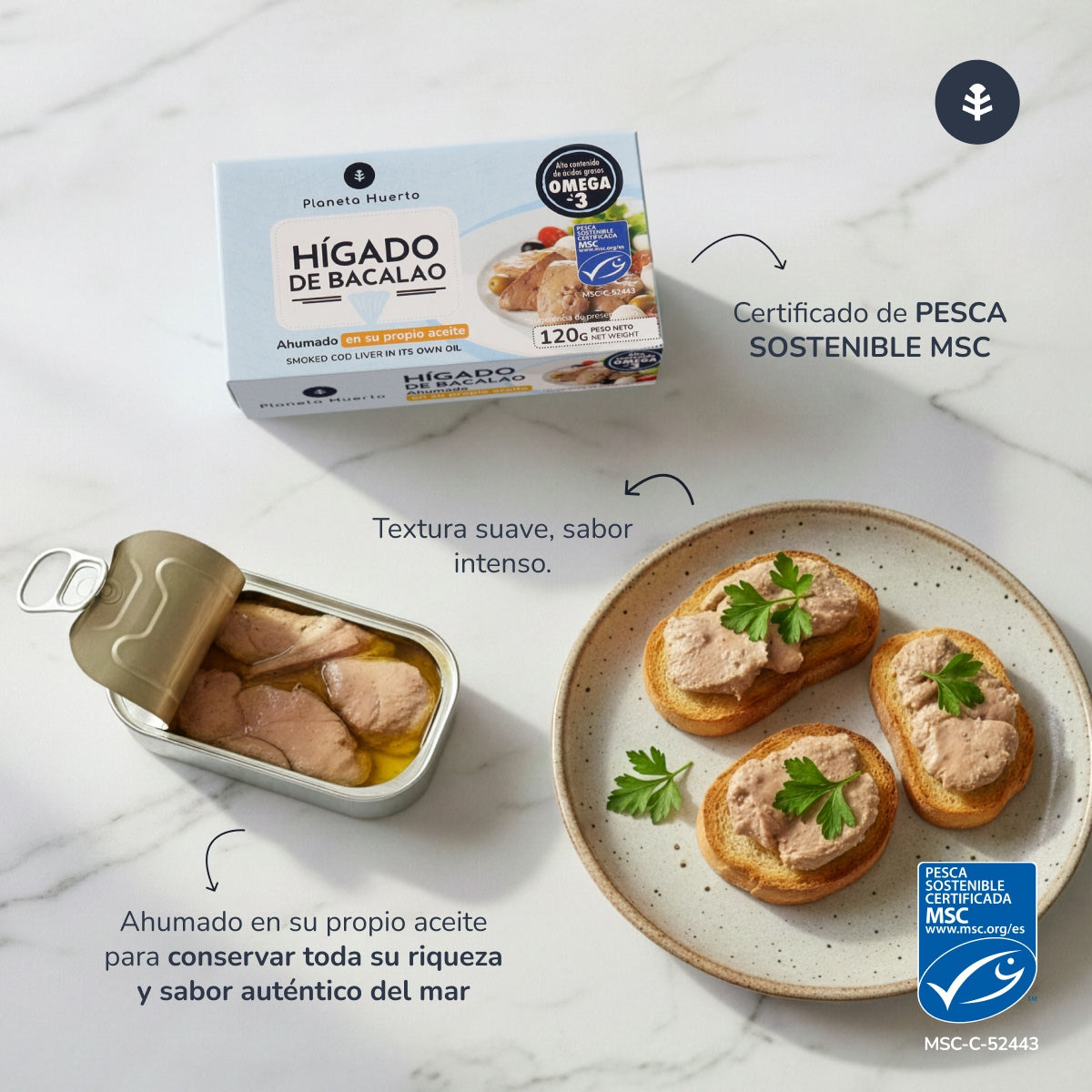 Hígado de bacalao en su propio aceite Planeta Huerto 120 g