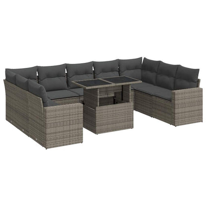 Set De Sofás De Jardín Y Cojines 10 Pzas Ratán Sintético Gris / Vetonek_5