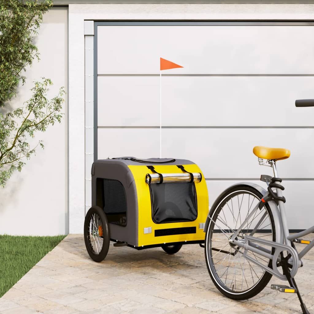 Vidaxl Remolque De Bicicleta Mascotas Hierro Tela Oxford Amarillo Gris_1