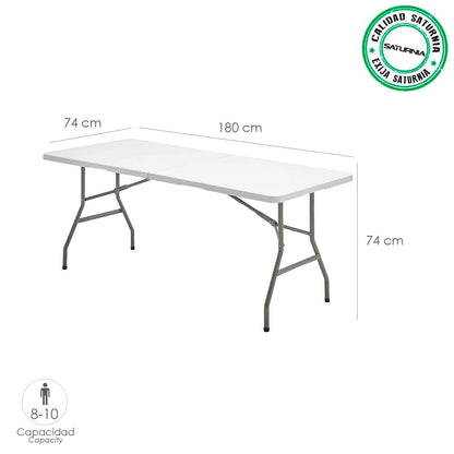Mesa Plegable Rectangular Hdpe Multifuncional, Portatil, Resistente,multiusos 180x74x74 Cm. Color Blanco