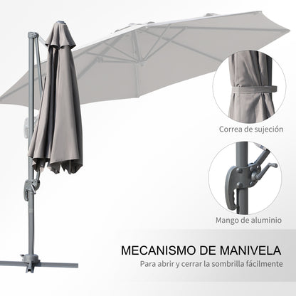 Outsunny Sombrilla Jardín Ø300x250 Cm Rotación 360° Inclinación 6 Niveles Gris_5
