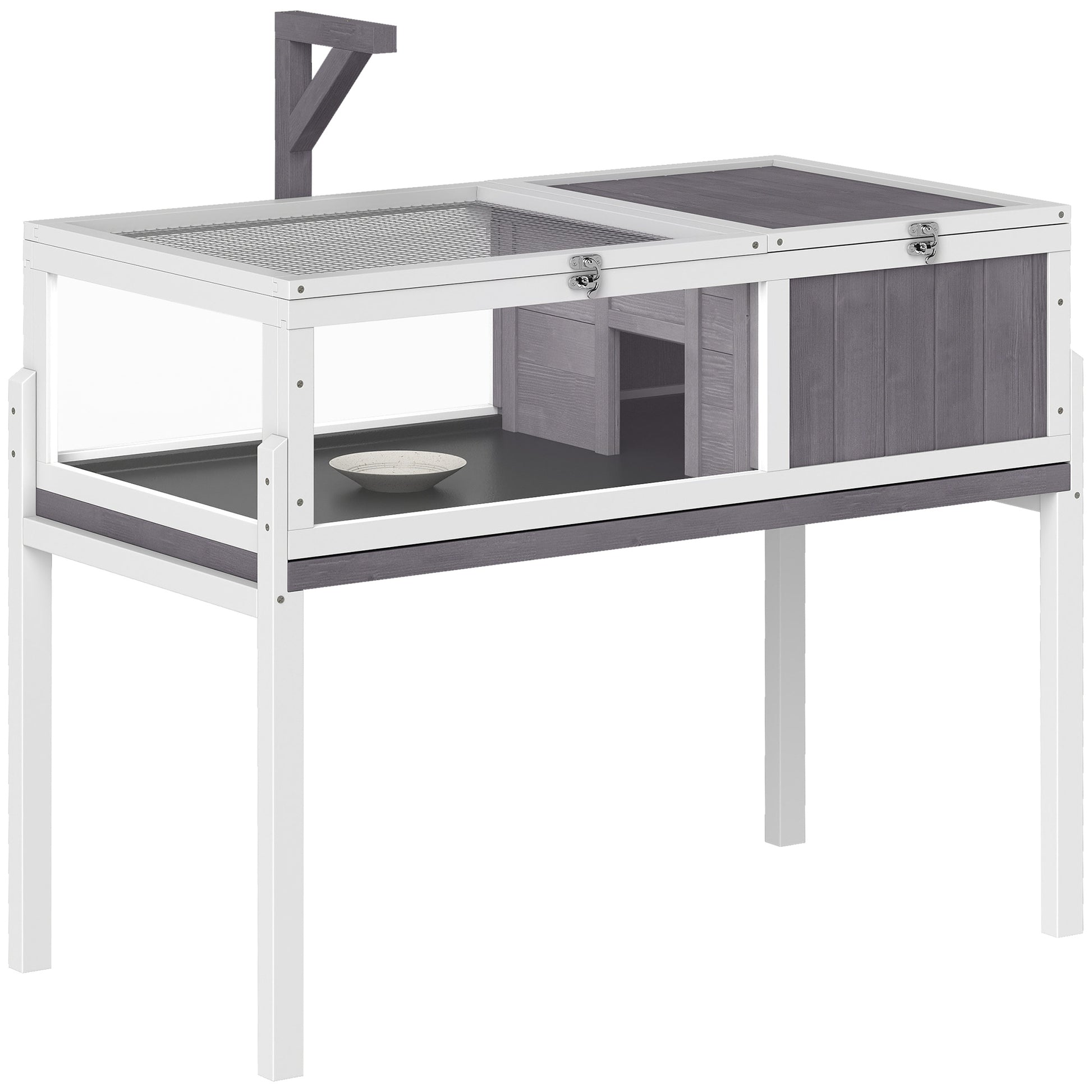 Pawhut Casa Para Tortugas De Madera Con Techo De Malla Y Soporte Para Lámpara_0