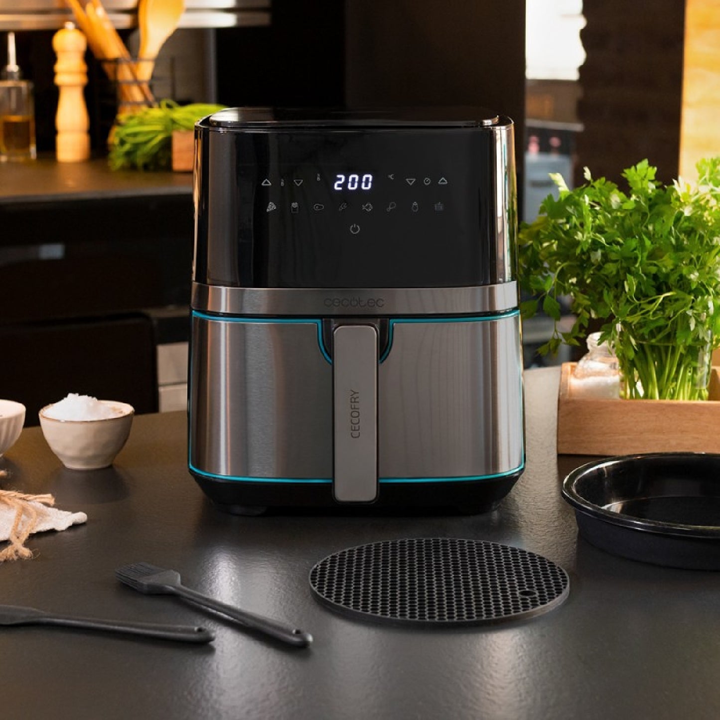 Freidora Sin Aceite De Aire Cecofry Full Inoxblack 5500 Accesorios. Dietética Y Digital, 1450 W Nominal, 1600 W Máxima, 5l Volumen, 5,5l Área De Coc_2