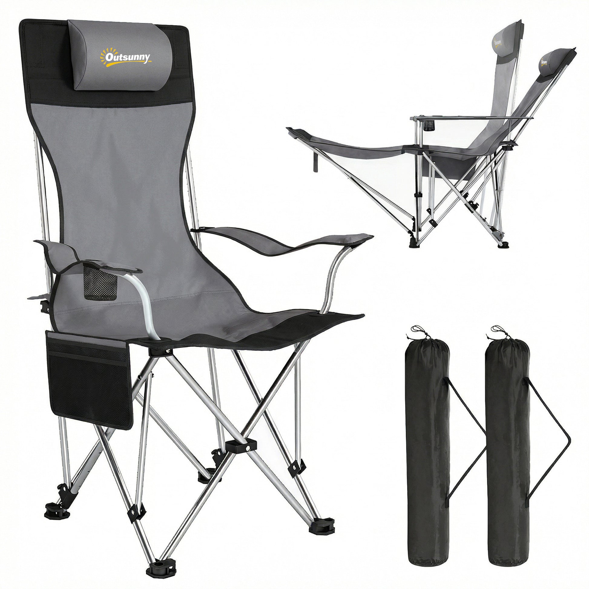 Outsunny Conjunto De 2 Sillas Plegables Camping Con Reposapiés Desmontable Gris_0