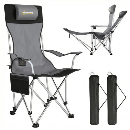 Outsunny Conjunto De 2 Sillas Plegables Camping Con Reposapiés Desmontable Gris_0