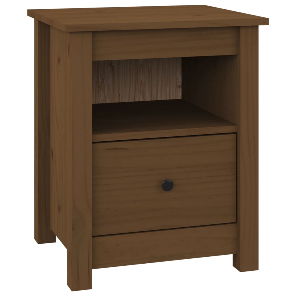 Mesita De Noche Madera Maciza De Pino Marrón Miel 40x35x49 Cm_0