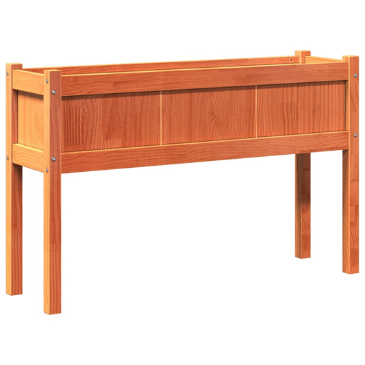 Jardinera Con Patas Madera Maciza Pino Marrón Cera 110x31x70 Cm_0