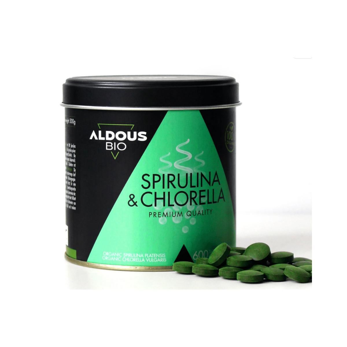 Mix de Espirulina y Chlorella Ecológica, 600 comp. Aldous Bio