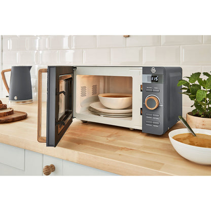 Swan Nordic Microondas Digital, 20l, 6 Niveles, Temporizador, Tirador Efecto Madera, Diseño, Sm22036gryneu, Gris 800w_2