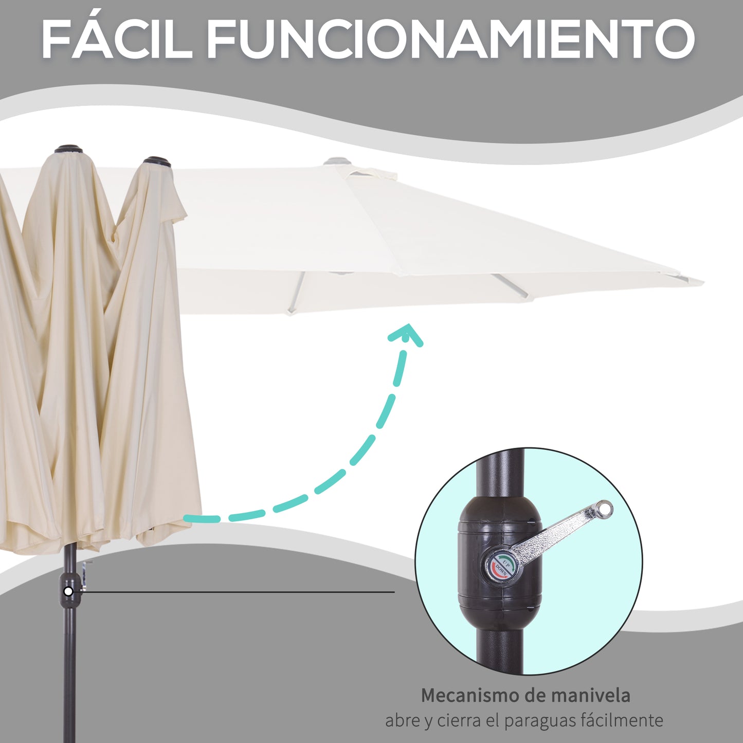 Outsunny Conjunto De Sombrilla Doble Y 2 Tumbonas Plegables En Forma De S Para Piscina Patio Jardín Terraza 4_3