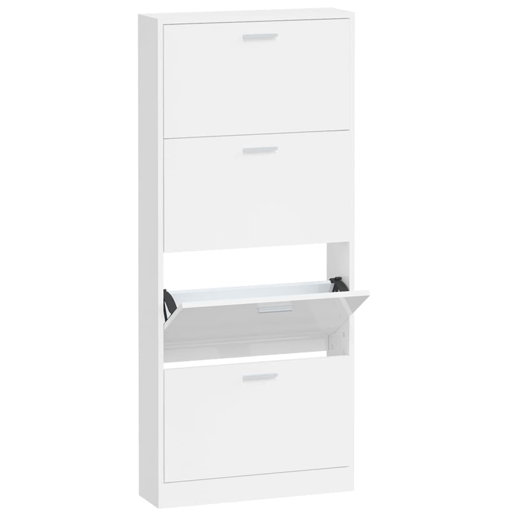 Vidaxl Mueble Zapatero Madera Contrachapada Blanco Brillo 59x17x150 Cm_0