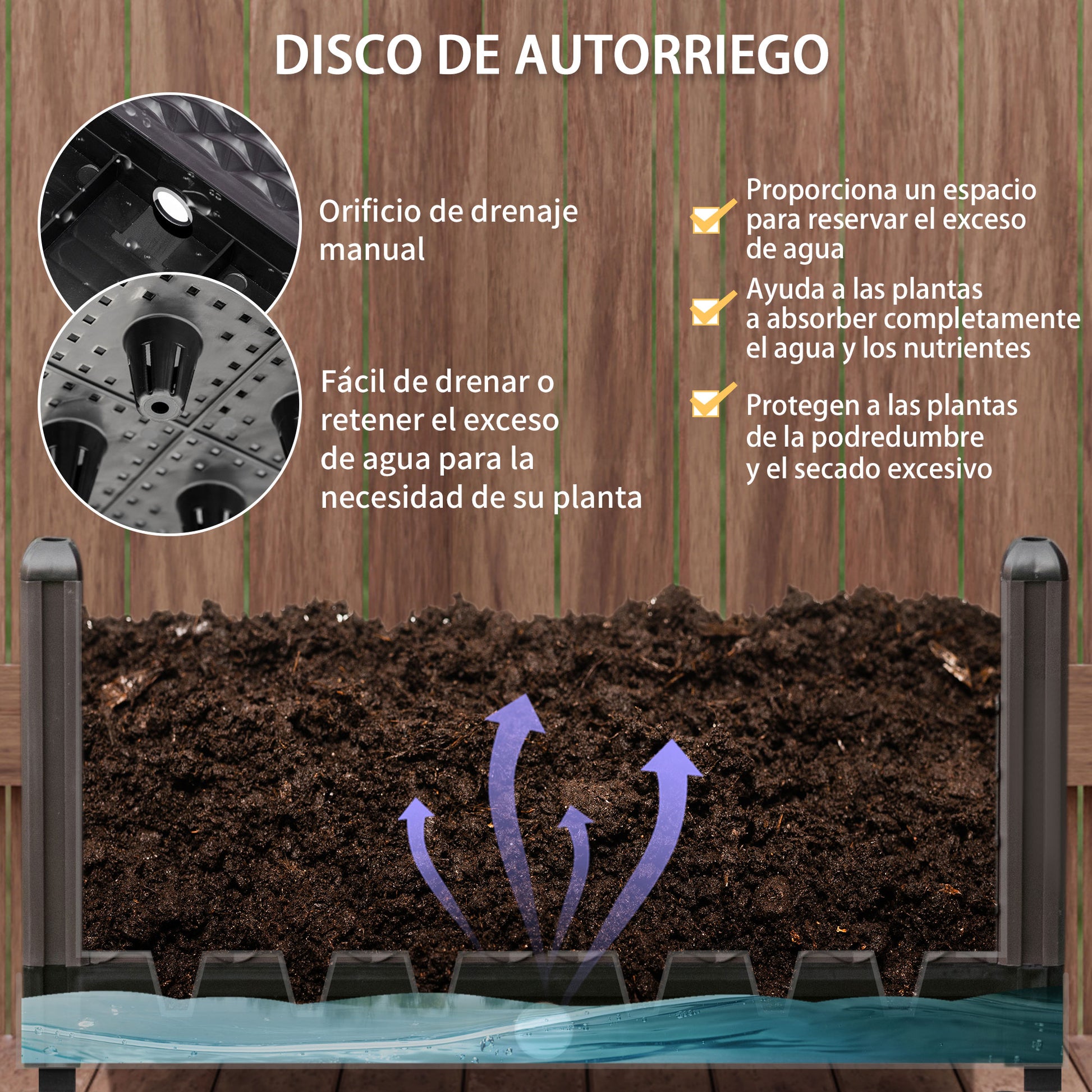 Outsunny Jardinera De Plástico Con Ruedas Para Cultivo De Plantas 50x50x33 Cm_4