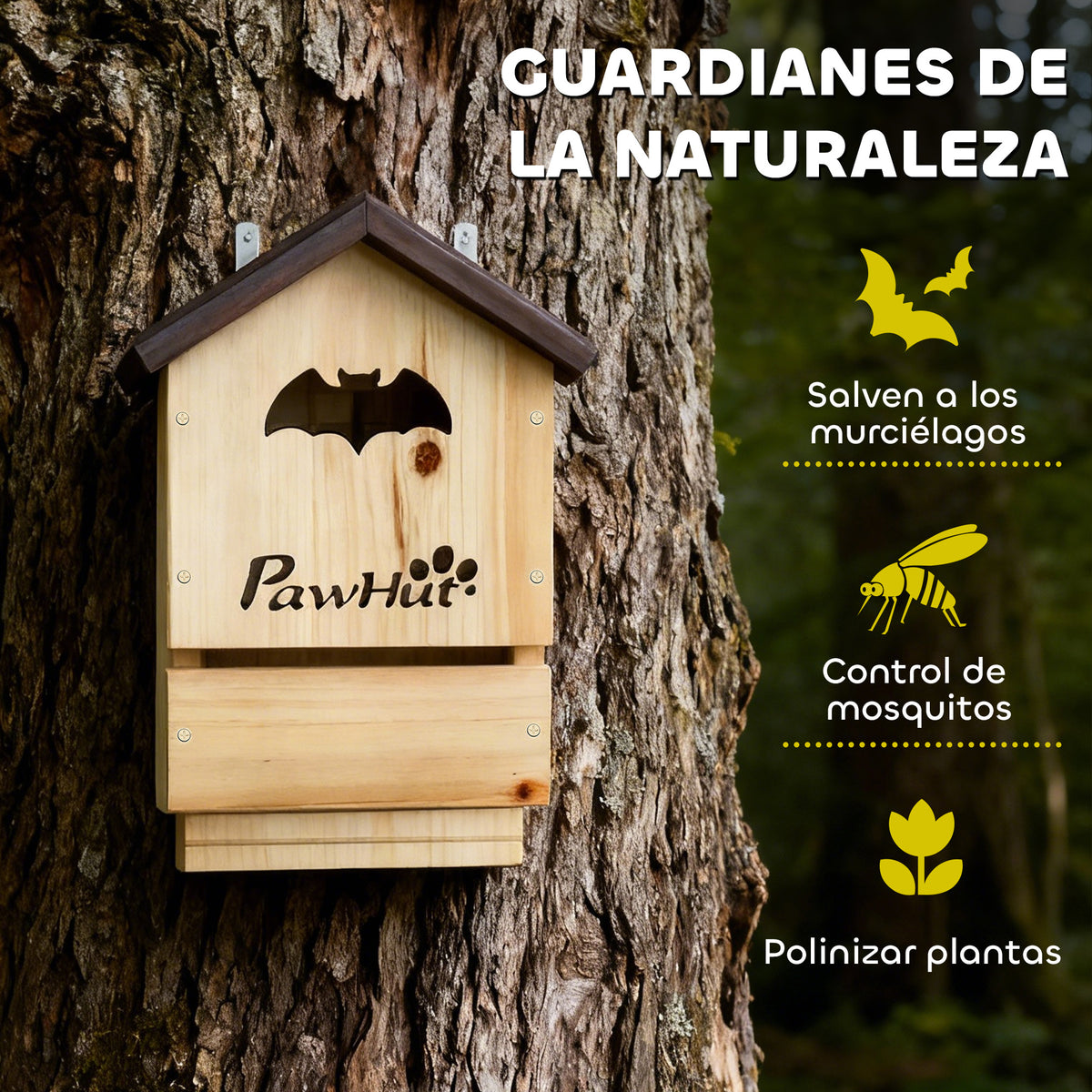 Pawhut Pack De 3 Casas Para Murciélagos De Madera Para Exterior Jardín Natural_5