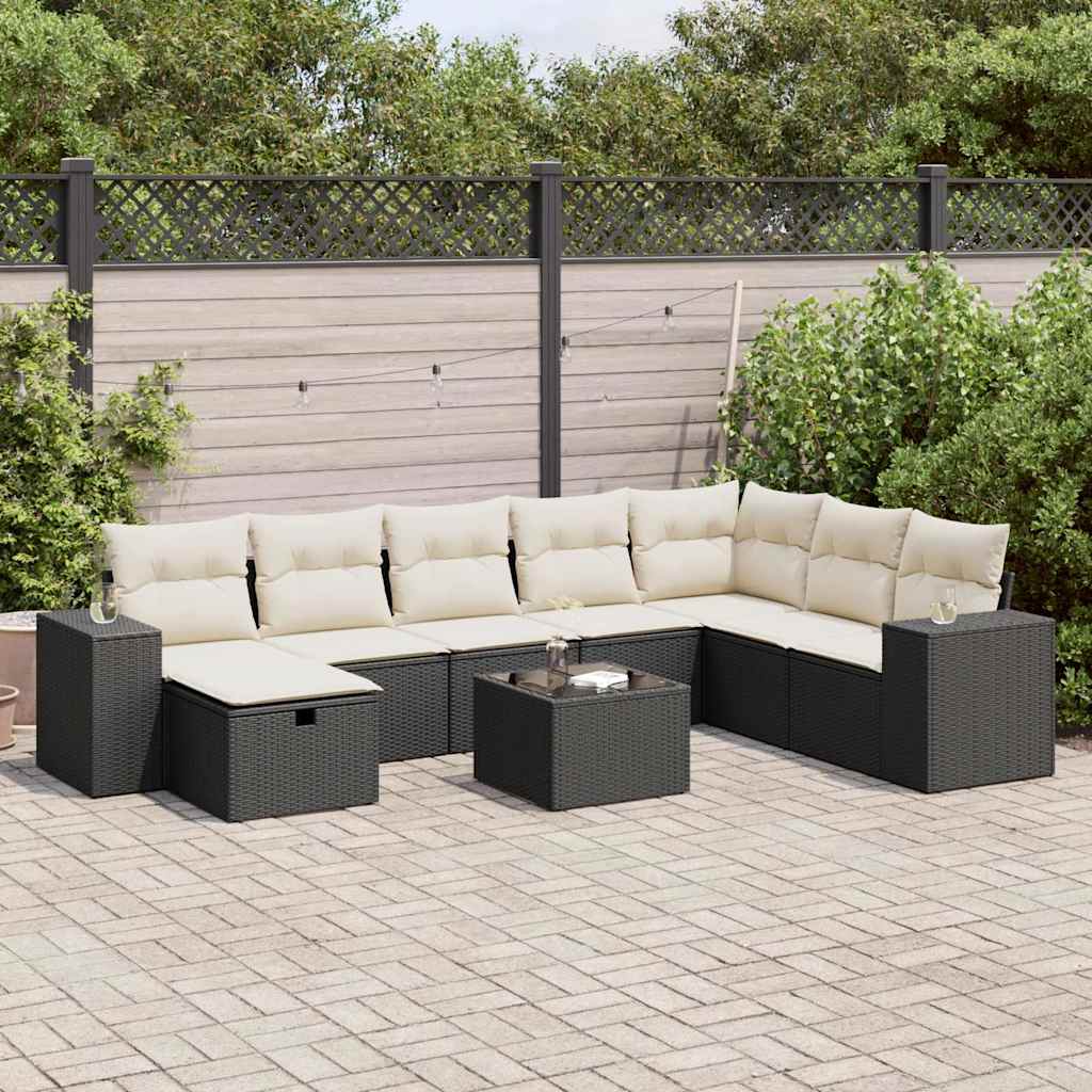 Set De Sofás De Jardín Con Cojines 9 Pzas Ratán Sintético Negro / Vetonek_2
