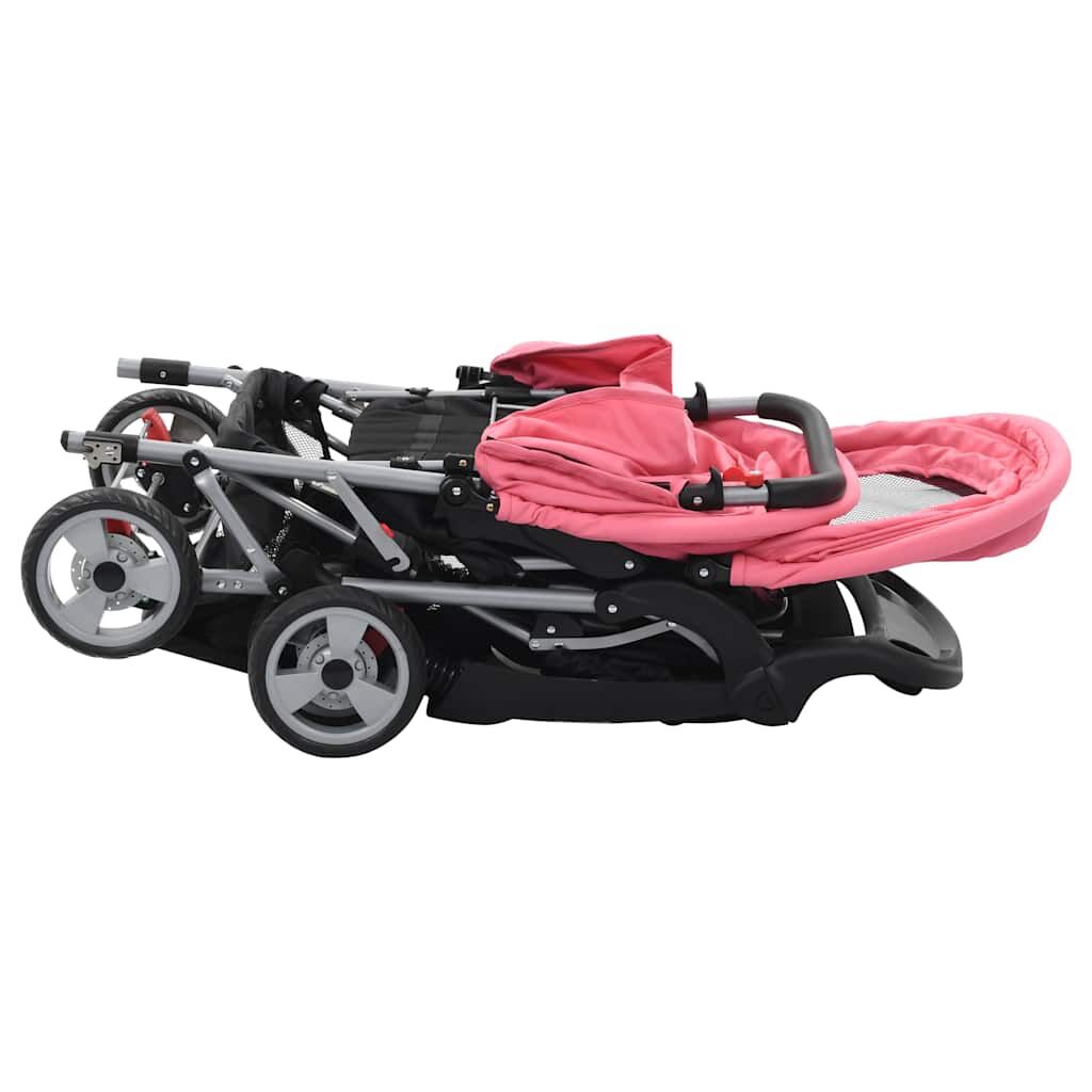 Vidaxl Carrito Para 2 Niños Tandem De Acero Rosa Y Negro_3