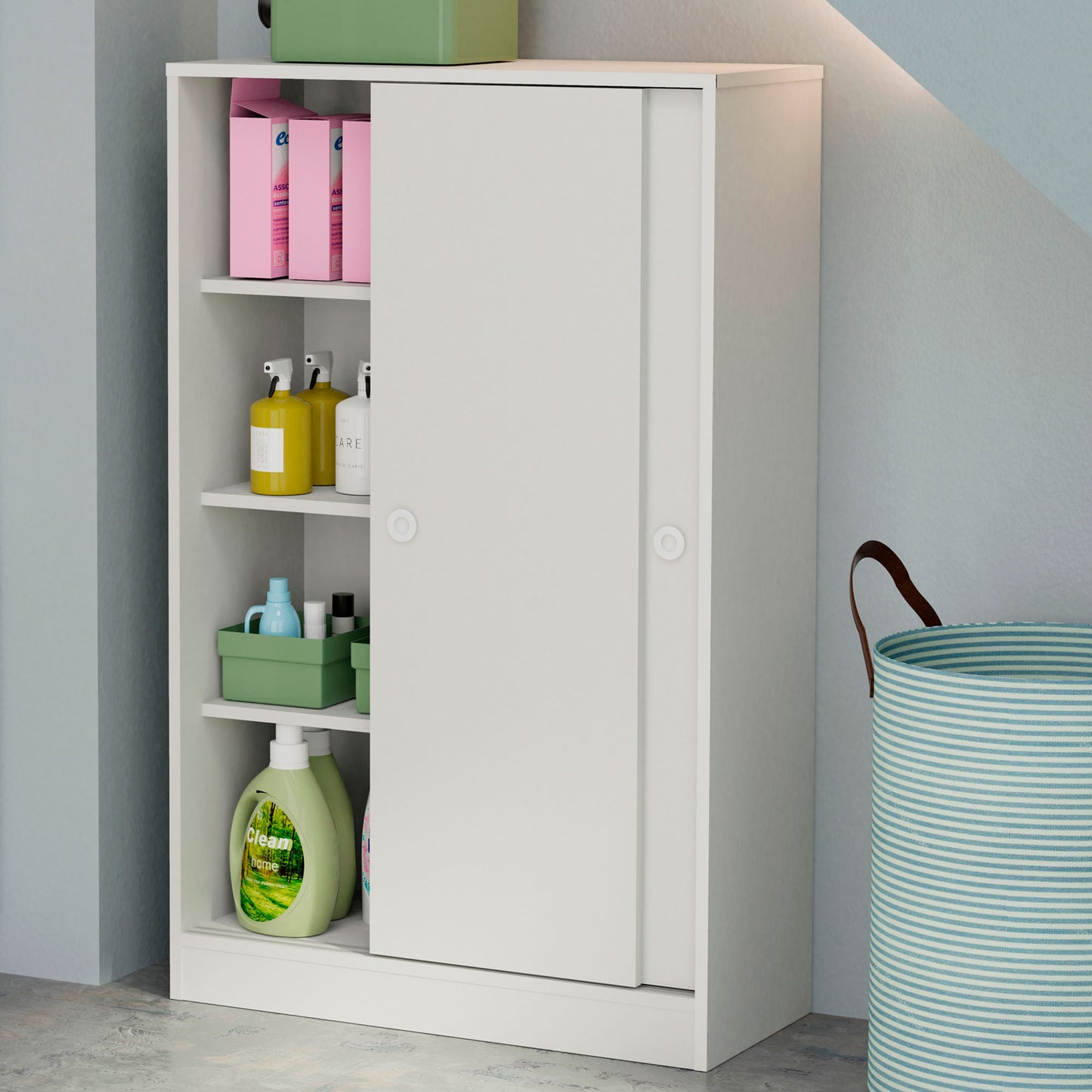 Armario Dormitorio, Multiusos, Baño, Mueble Cocina, Zapatero 2 Puertas Correderas 120x74x33 Cm, Briebe, Nova, Blanco_2
