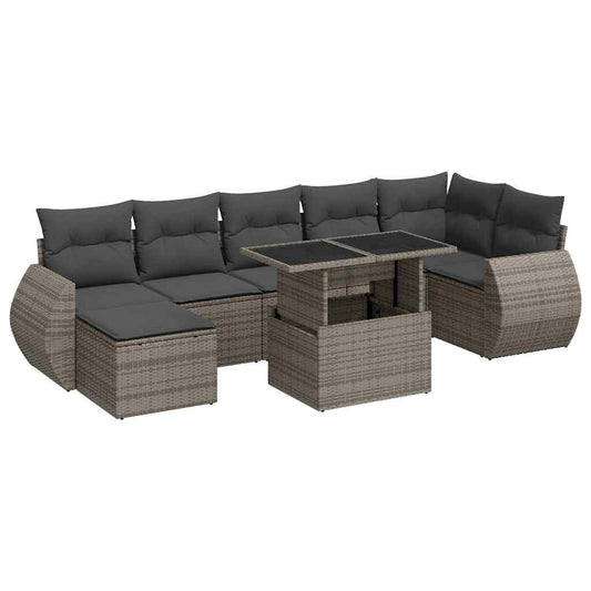 Set De Sofás De Jardín Y Cojines 8 Piezas Ratán Sintético Gris / Vetonek_0