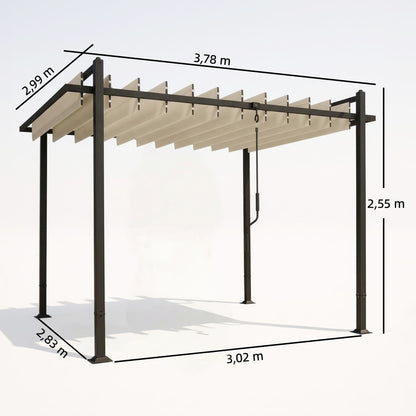 Outsunny Pérgola De Jardín 3x3,8 M Con Techo De Lamas Ajustable Upf50+ Beige_2