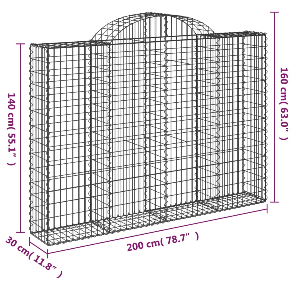Cestas Gaviones 4 Uds Forma De Arco Hierro 200x30x140/160 Cm_5