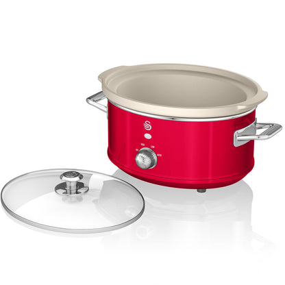 Swan Retro Olla Cocción Lenta, 3,5l, Recipiente Extraíble Antiadherente Cerámica Libre Pfoa, Vintage, Sf17021rneu, Rojo_4