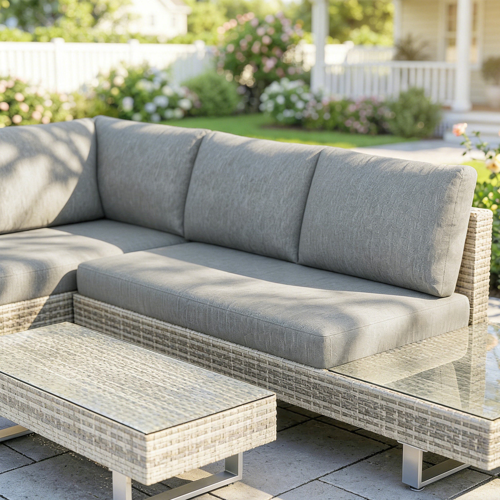 Outsunny Conjunto Muebles Jardín Exterior De Ratán De 3 Piezas Cojines Gris_3