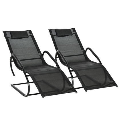 Outsunny Juego De 2 Tumbonas De Jardín Relax Con Reposapiés 160x59,5x83 Cm Negro_0