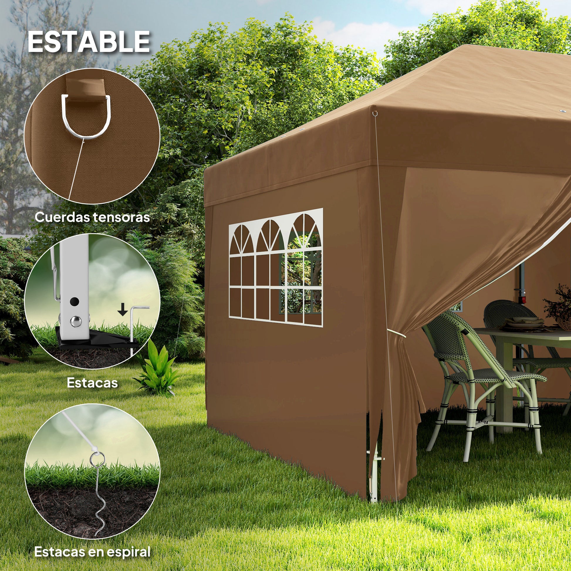 Outsunny Carpa Plegable 6x3 M Con 6 Paredes Laterales Impermeable Anti-uv Café_5