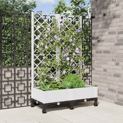 Jardinera Con Enrejado Y Ruedas Blanco 80 X 40 X 131,5 Cm Pp_1