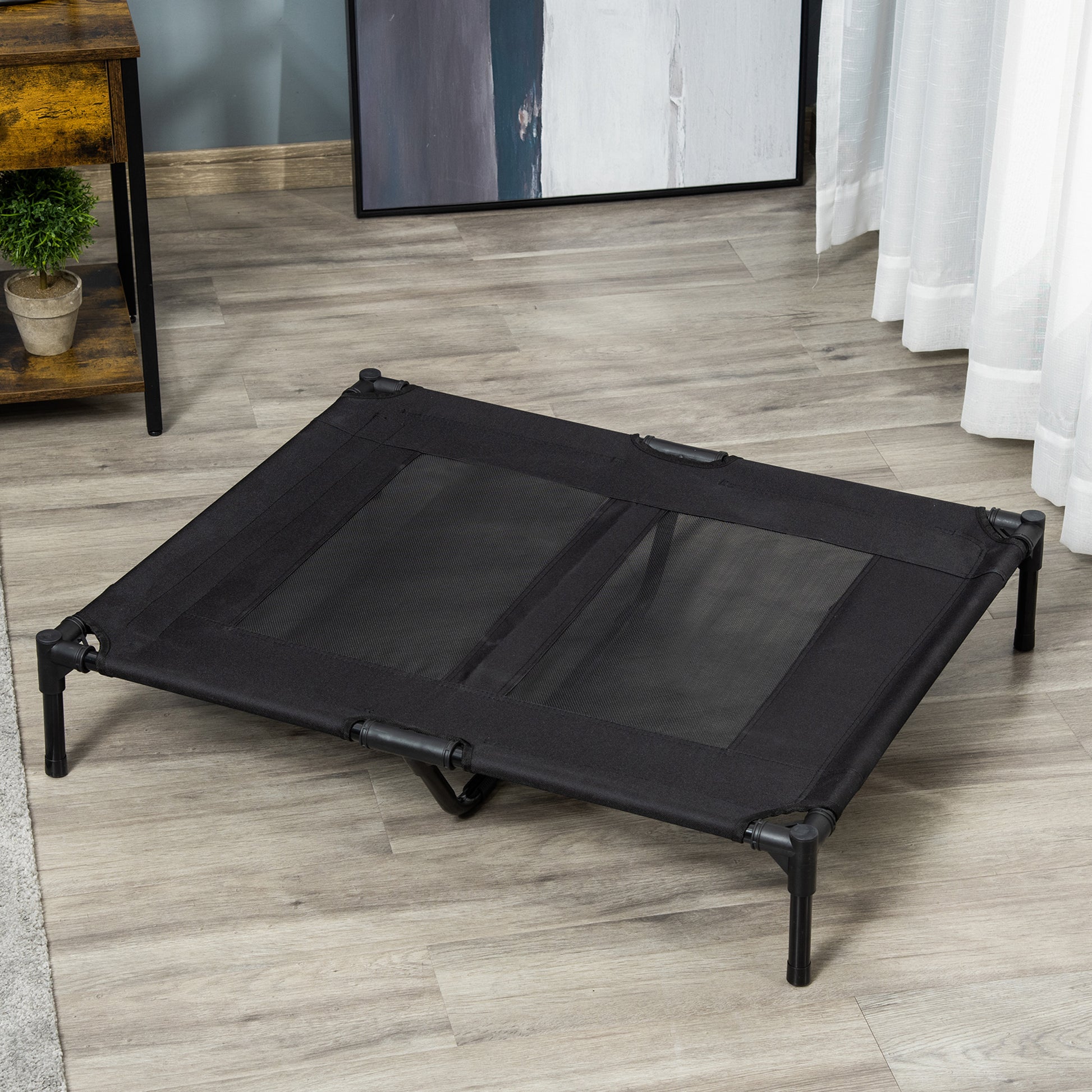 Pawhut Cama Elevada Para Perros Interior Y Exterior 92x76x18 Cm Negro_1