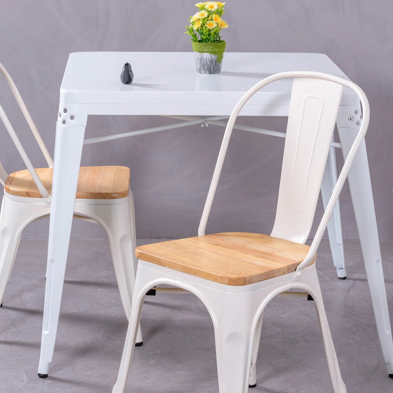 Silla Metálica Con Asiento De Madera De Olmo - Bistro_1