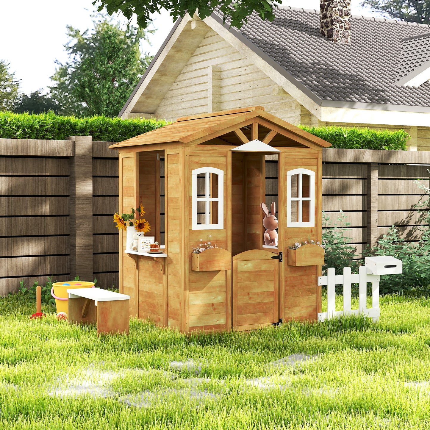 Outsunny Casita Infantil De Exterior De Madera 204x107x140cm +3 Años Madera_4