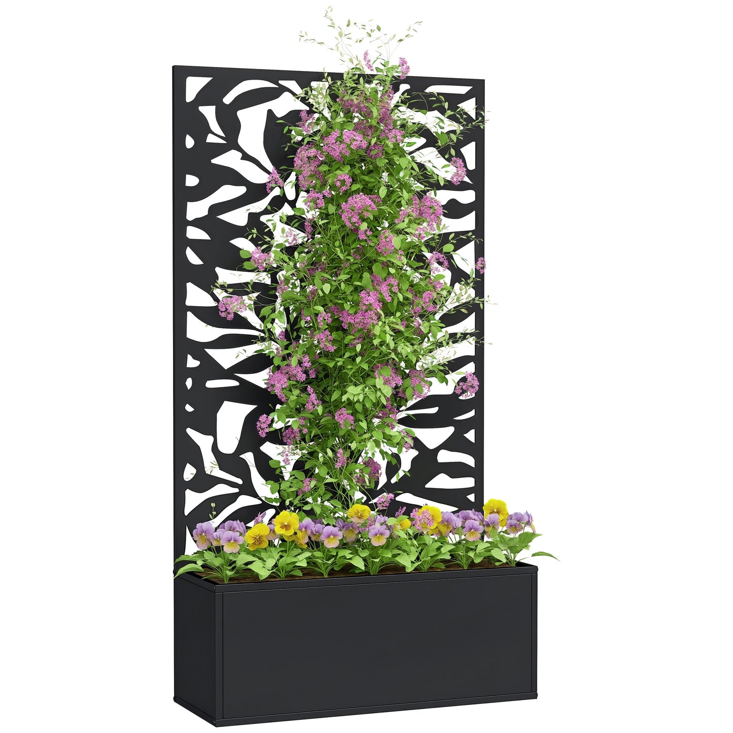 Outsunny Jardinera Exterior Grande De Metal Con Pantalla De Privacidad Negro_0