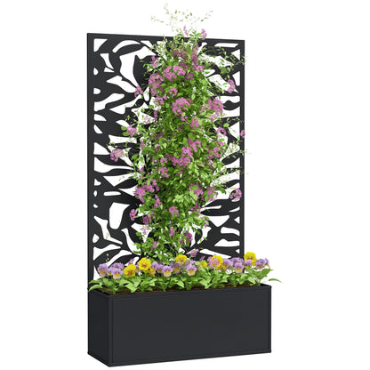 Outsunny Jardinera Exterior Grande De Metal Con Pantalla De Privacidad Negro_0