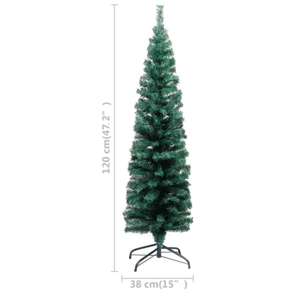 Vidaxl Árbol De Navidad Artificial Delgado Leds Y Soporte Verde 120 Cm_2