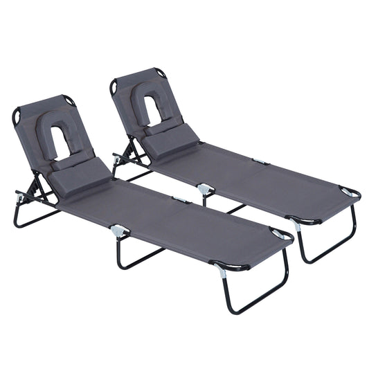Outsunny Juego De 2 Tumbonas Plegables Con Respaldo Ajustable 190x56x28 Cm Gris_0