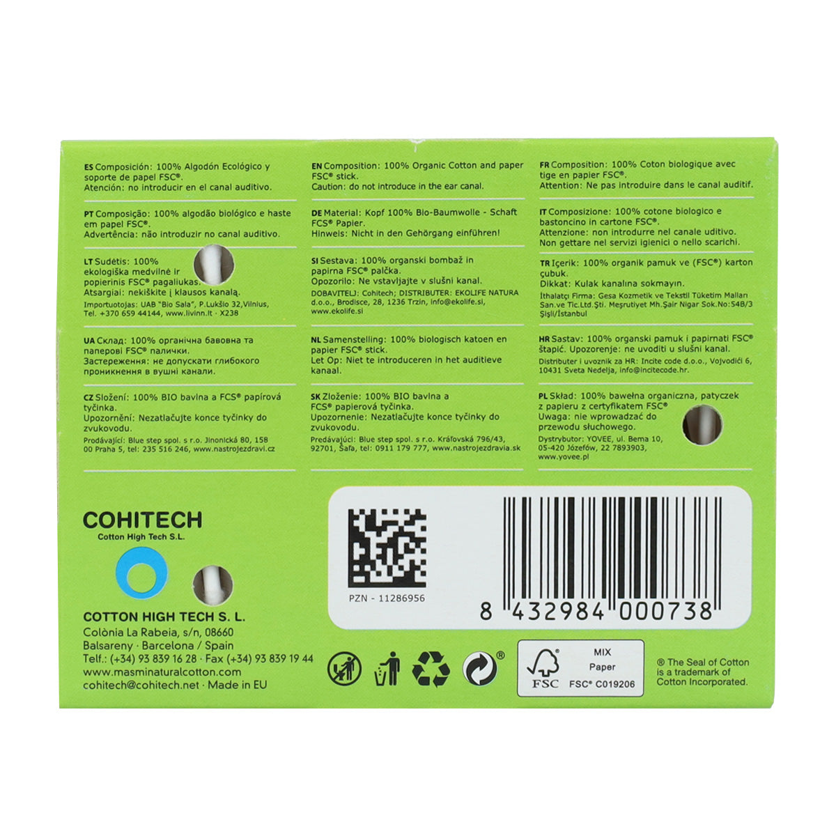 Bastoncillos de algodón ECO y stick de papel Masmi 200 ud