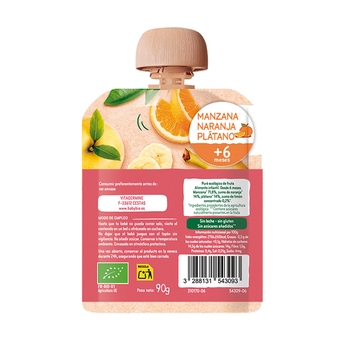 Pouche Manzana Naranja y Plátano BabyBio 90g