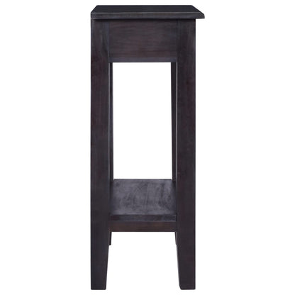 Mesa Consola Con Cajón Madera Maciza De Caoba Negro 60x30x75 Cm_2