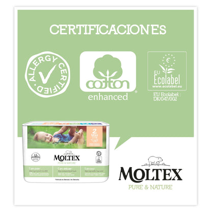 Pack ahorro Pañales T2 (3-6 kg) Moltex Pure & Nature, 144 Uds