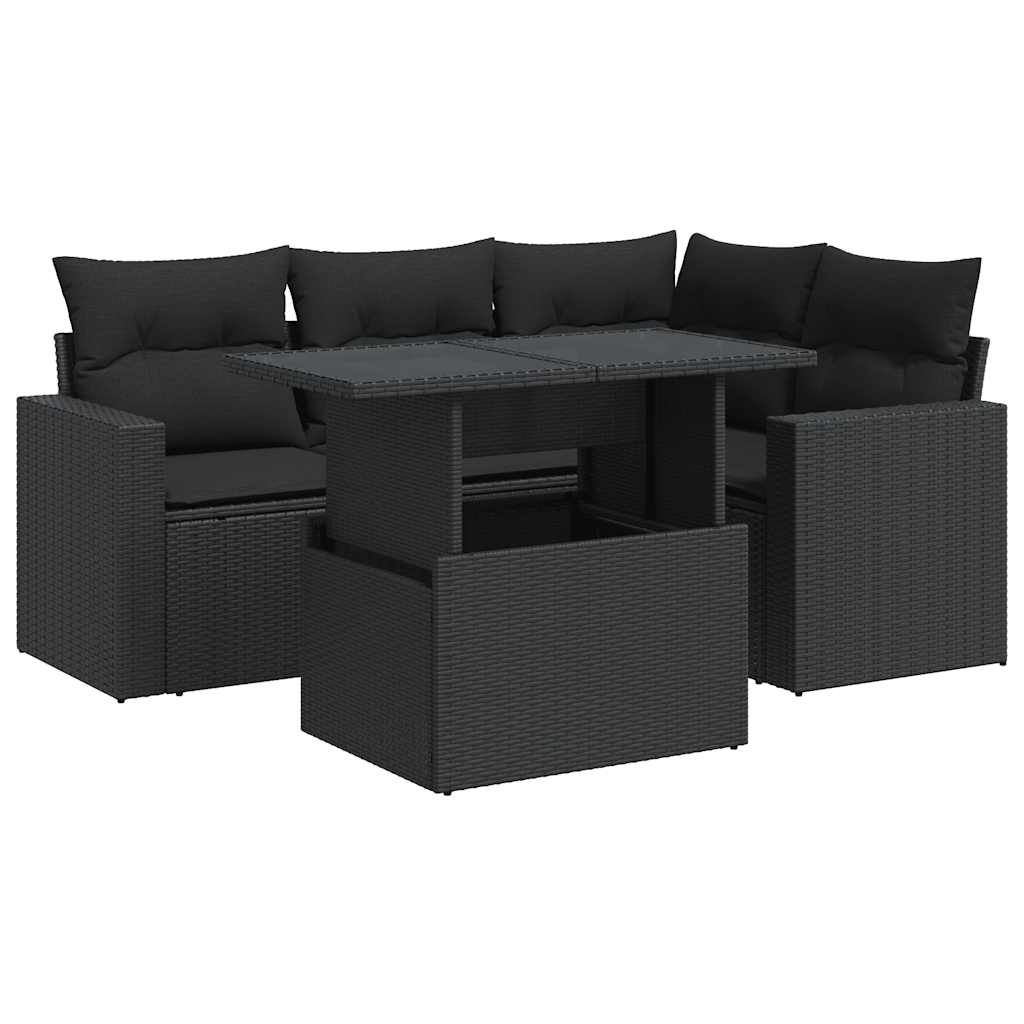 Set De Muebles De Jardín 5 Pzas Y Cojines Ratán Sintético Negro / Vetonek_3