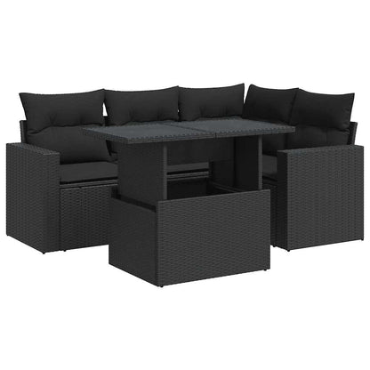 Set De Muebles De Jardín 5 Pzas Y Cojines Ratán Sintético Negro / Vetonek_3