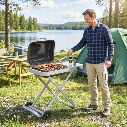Outsunny Barbacoa De Gas Plegable Con Quemador 2,5 Kw Con Ruedas Mesa Lateral_4